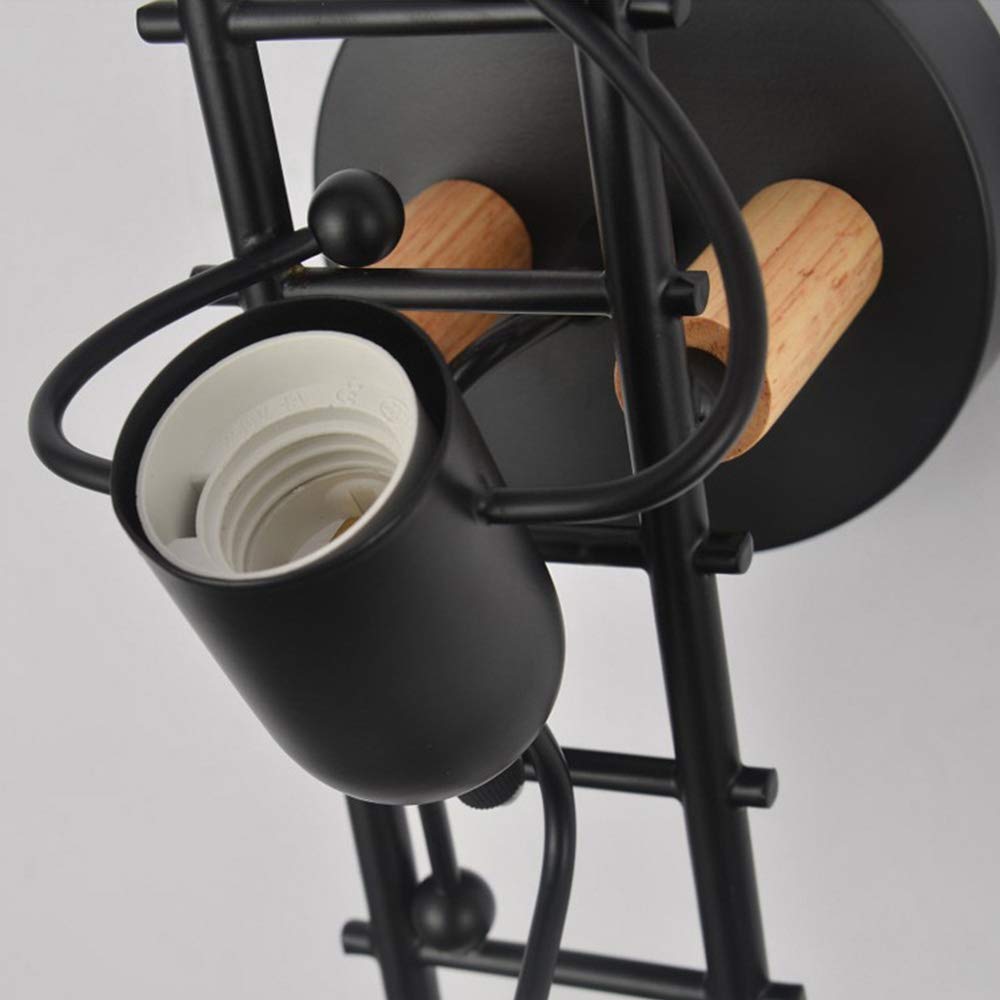 Créatif Applique Murale Métal Interieur Simple Éclairage Lampe de Mur E27 Luminaire pour Chambre à Coucher Chambre D'enfants Couloir Restaurant, Noir