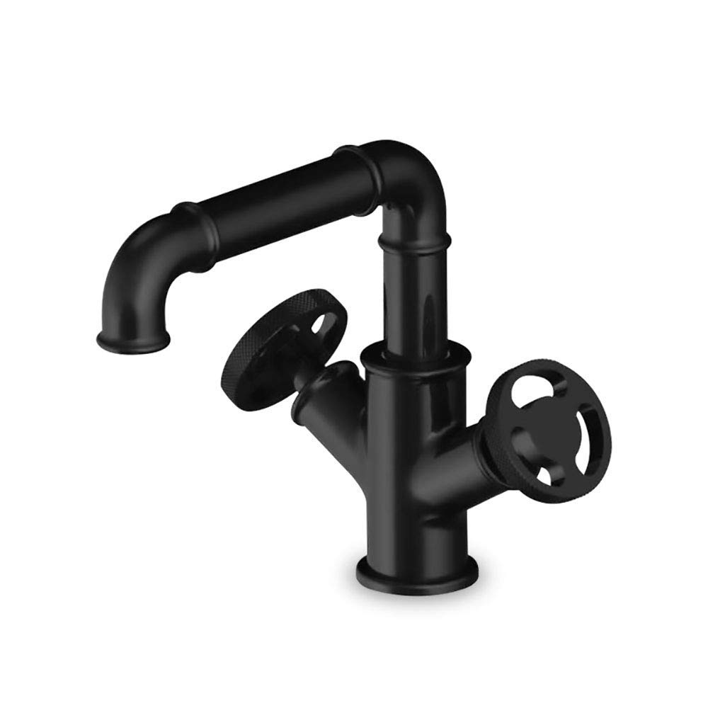 COSZWQDP Bathroom Sink Faucet Vintage Industrial Kitchen Mixer Taps Dual Handle Basin Deck Mounted Lavatory Black Short(Short)