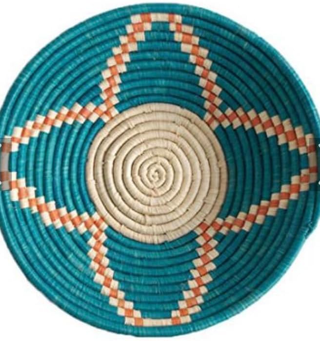 Uganda African Handmade Woven, Wall Hanging Aqua Bowl (12" x 3")