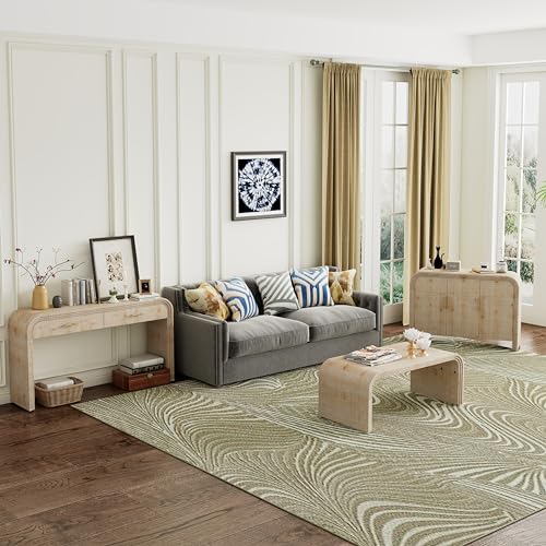 LyuHome 3-Pcs Set of Console Table & Sideboard & Coffee Table, Modern Contemporary Retro Living Room Dining Room Kitchen Furniture Set, Natural Wood Wash