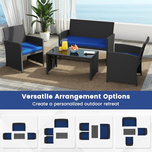 Image of Tangkula 8 Piece Patio Wicker Furniture Set, Outdoor Heavy Duty Rattan Cushioned Chairs, Loveseat and Tempered Glass Coffee Table, for Backyard, Balcony, Poolside