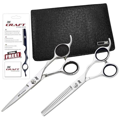 JW Shears Professional Hairdressing Shear, Thinner, Razor and Case Set (5.75" Silver/Black) Cover