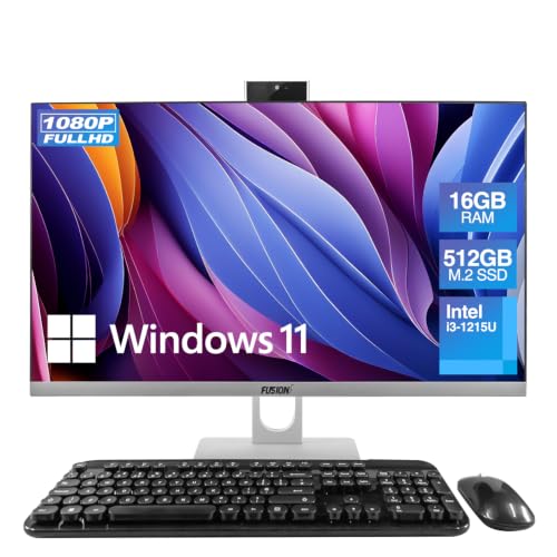 Image of Fusion5 23.8 inch Full HD All in One PC Desktop Computer - 16GB RAM, 512GB SSD, i3-1215U 6-Core Processor up to 4.40 GHz, Windows 11, HDMI, USB 3.0 - AIO PC with Wireless Keyboard, Mouse, 3MP Web Camera