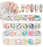 24 Grids Seashell Nail Art Nail Flakes, Wsimily Irregular Abalone Seashell Slices for Nails Color...