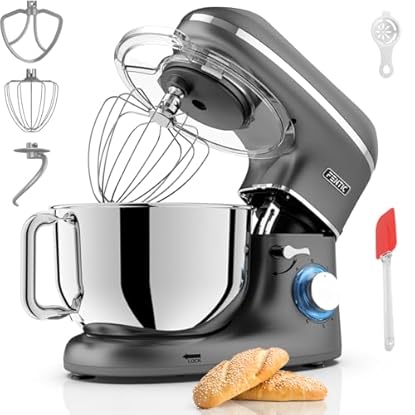 Foto di Fentic Impastatrice Planetaria - 2000W - Ciotola in Acciaio Inossidabile (6,2 L) - Impastatrice con Frusta, Gancio Impastare e Mescolatore - Inclusa e accessori extra - Antracite