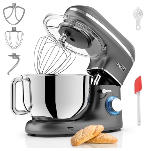 Fentic Batidora Amasadora - 2000W - Con Bol 6.2L para Hornear - Con Batidor, gancho amasador y gancho para mezclar - Incluye Cubierta protectora y accesorios adicionales - Antracita