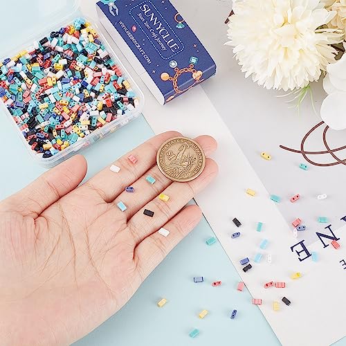 SUNNYCLUE 1 Box 800Pcs 8 Style 1/4 Tila Beads Double Hole Glass Beads Tile Bulk Glass Seed Mini Flat Spacer Loose for Jewelry Making DIY Craft Multi-Strand Embroidery Curtains Gift - Image 3