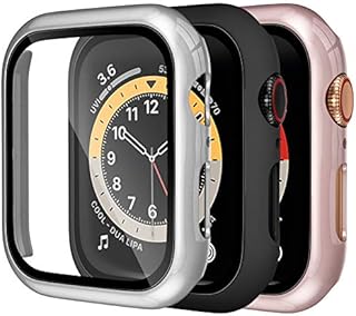 Dirrelo 3 Pack PC Case Compatible with Apple Watch Series 6/5/4/SE 40mm Tempered Glass Screen Protector, Full Cover Thin All-Around HD Protective Bumper Case for iwatch 6/5/4, White/Pink/Rose gold