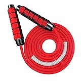 iMoebel Springseil Baumwolle Speed Rope - Verstellbar Schwer Seilspringen Seil Gewirr-frei mit Kugellagern Anti-Rutsch ergonomisch Griffe für Erwachsene Kinder Fitness Boxen Abnehmen Crossfit Rot