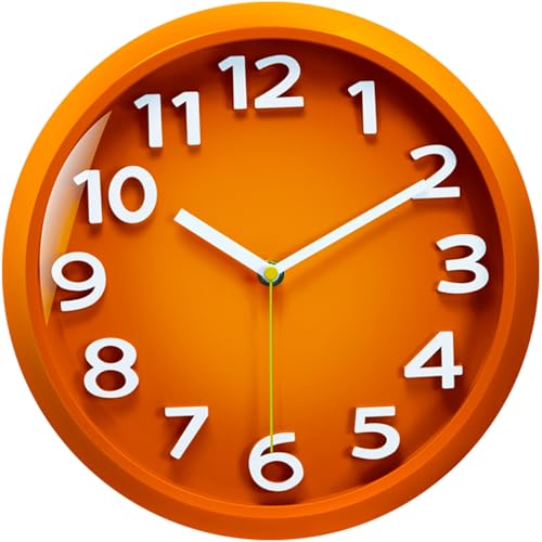 Mabpedo Wall Clocks Battery Operated - 11 Inch Silent Non Ticking 3D Numbers Easy Read Analog Clock with 2 Hooks Premium HD Glass Clocks for Living Room Bedroom Kitchen Gym Outdoor Decor, Orange