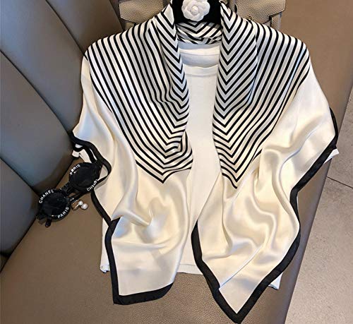 Jerla Silk Like Scarf Women's Fashion Pattern Medium Square Satin Headscarf 35" X 35" (Stripe White) #TOP2
