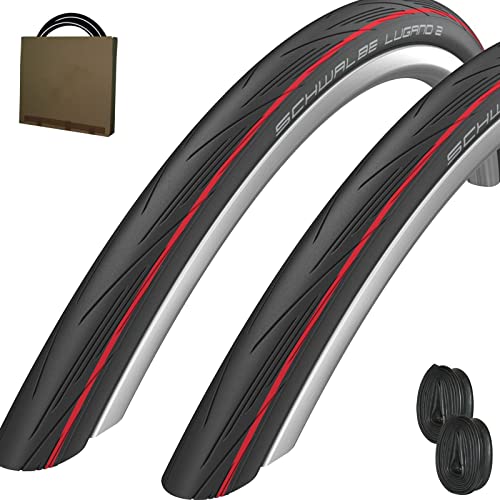 Schwalbe Rennrad Reifen Lugano II HS471 25-622 schwarz/rot + SV Schlauch 42mm (Set 2 St&uuml;ck)