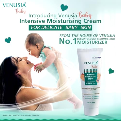 Image of VENUSIA Dr. Reddy's Baby Intensive Moisturizing Cream | Safe, Hydrating and Gentle | Goodness of Shea, Aloe, Cocoa and Mango Butters | Soothes Baby Skin | 75g (Pack of 3)