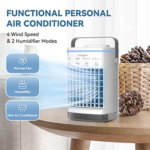 Portable Air Conditioners, Personal Evaporative Air Cooler With 4 Wind Speed & Led Light, Top Fill 700Ml Mini Air Conditioner, Small Desktop Quiet Cooling Fan For Room, Office, Car, Outdoor #TOP1