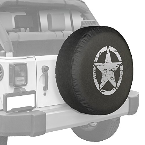Boomerang - 32" Distressed Star - Spare Tire Cover - (Black Denim Vinyl) for Jeep Wrangler JK (2007-2018) - Silver Print - Made in The USA
