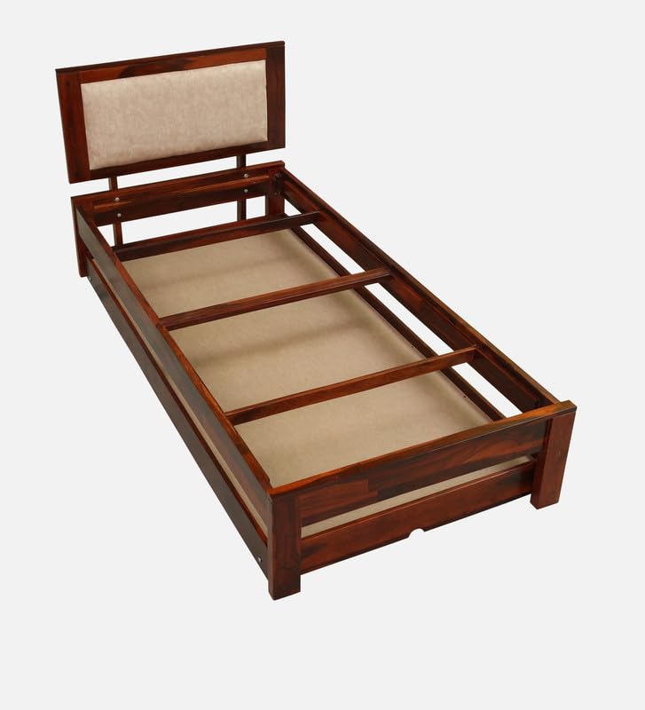 Image of Solid Sheesham Wood Pearl Single Size Trundle Bed with 1 Extra Pullout Bed | Wooden Single Bed Cot Palang Furniture for Bedroom Living Room Home and Hotel (Honey Oak Finish)