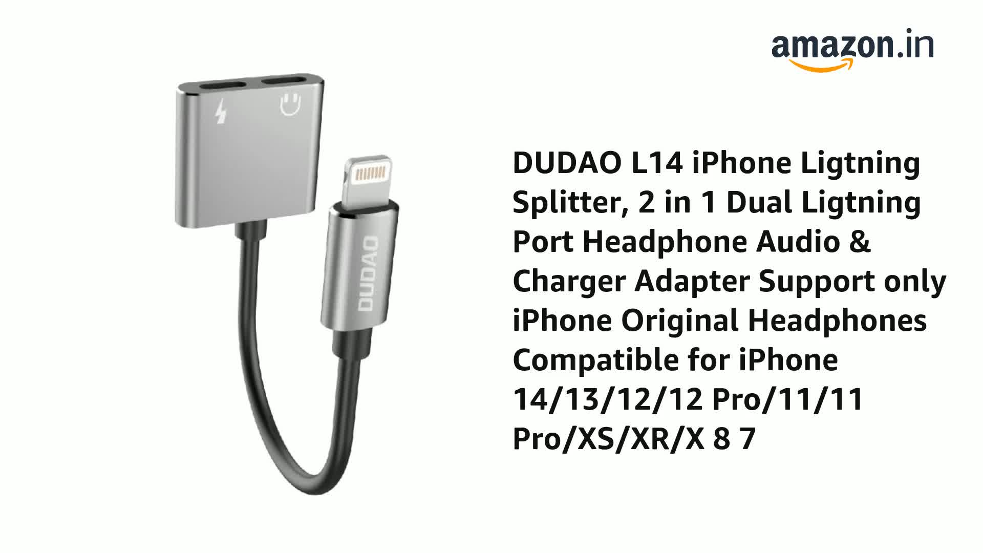 DUDAO L14 Lightning Splitter, 2-in-1 Dual Port Audio & Charger