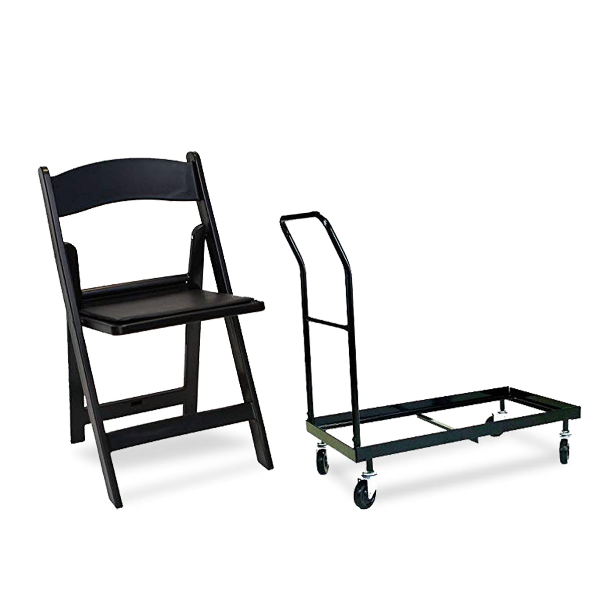 EventStable Titan Series 100 Resin Folding Chairs with 4 Dollies and 4 Straps Bundle - Black Indoor/Outdoor Lightweight Folding Chair - Padded Folding