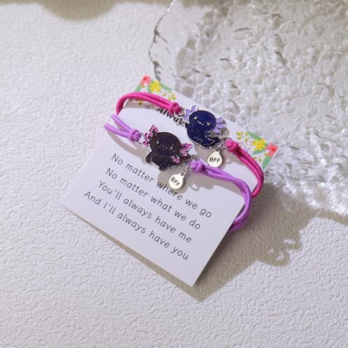 Axolotl/Sea Turtle/Mermaid BFF Bracelets for 2, Animal Friendship Bracelet, Mood Change Colour, Best Friend Mermaid Turtle Axolotl Gifts4