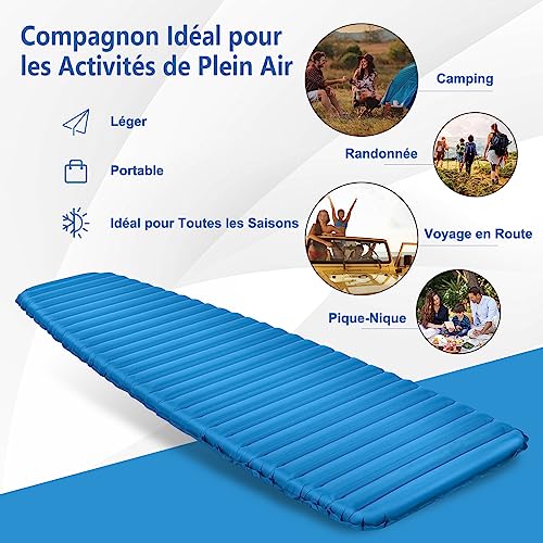 GYMAX Matelas de Couchage Gonflable de Épaisseur 7 CM pour 1 Place Ultraléger, Lit de Camping Pneumatique Imperméable et Confortable pour Camping, Voyage, Randonnée – Image 4