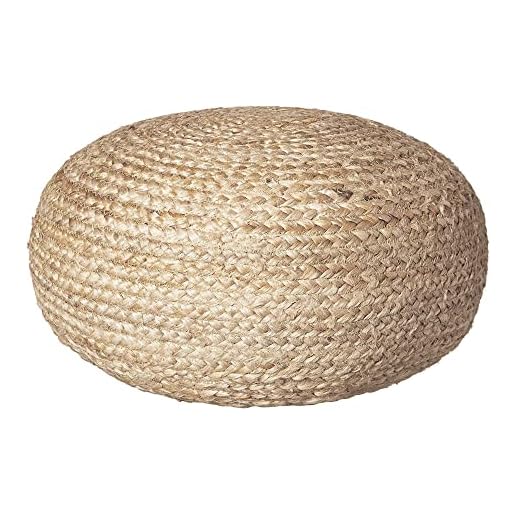Decor Therapy Round Pouf Ottoman Footrest, Natural Jute Woven, Boho Pouf, Bohemian Style Casual Seating for Living Room, Bedroom, Patio Decor 19"x 19"x 10.5"