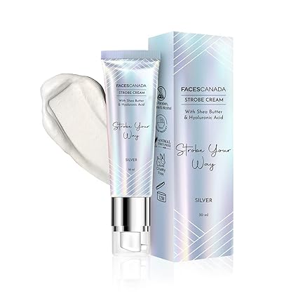 FACESCANADA Strobe Cream - Silver, 30g | With Shea Butter & Hyaluronic Acid | Instant Illumination | Intense Hydration | Flawless Radiant Dewy Skin | Glowing Makeup Base | No Alcohol, No Parabens