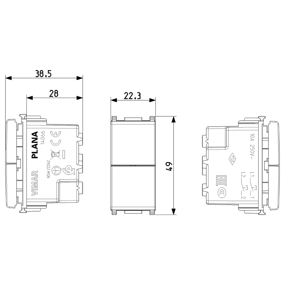 Vimar Due Pulsanti Indipendenti1P Nocon No10A, Bianco