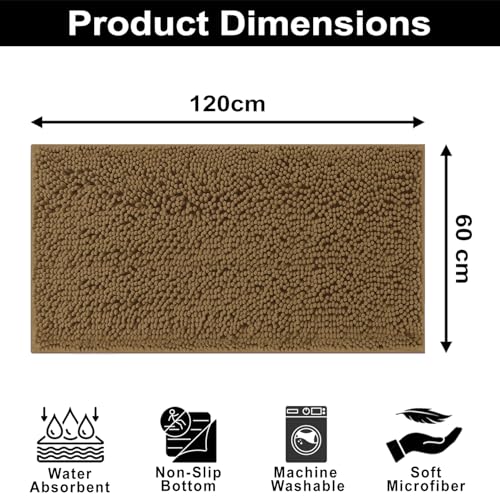 Image of LUXE HOME INTERNATIONAL Shaggy Chenille Bath Mat Extra Soft Super Absorbent Anti Skid Slip Popcorn Door Mats for Home Entrance, Bathroom, Bedroom, Kitchen, Floor Mat (60x120 cm Chocolate) Pack of 1