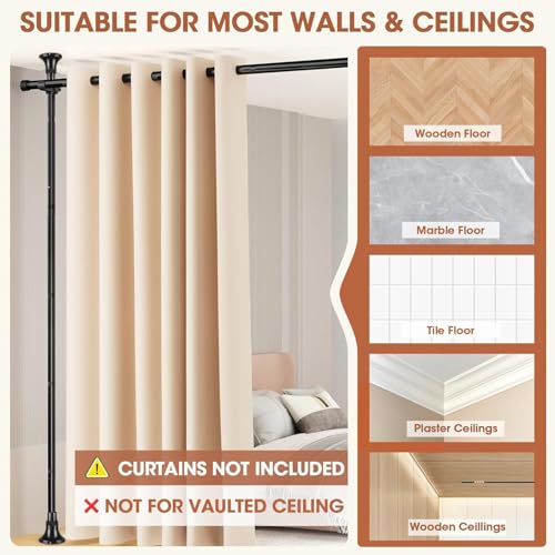 EOGILY Room Divider Curtain Rod, Floor to Wall Ceiling Tension Separator Privacy Space Partition Rods, No Drilling Curtain Rod Wall Divider, Adjustable Width and Height (A)