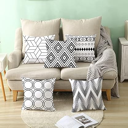 AMDXD Kissenbezug 40x40cm, Schwarz Weiß Dekokissen in Polyester mit Schwarz und Weiß Kariert-Nähte Muster für Bänke Autos, Bequem Haus Dekor – Bild 5