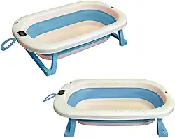 Banheira Retrátil Dobrável Silicone De Bebe Com Termometro digital (Azul)