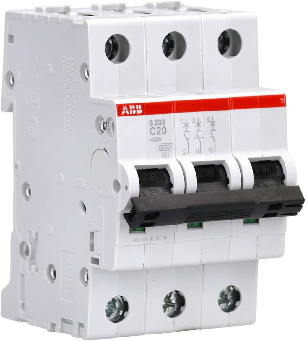 ABB S200 MCB Leitungsschutzschalter Typ C, 3-polig 20A 400V, Abschaltvermögen 6 kA System Pro M Compact (Packung mit 2)