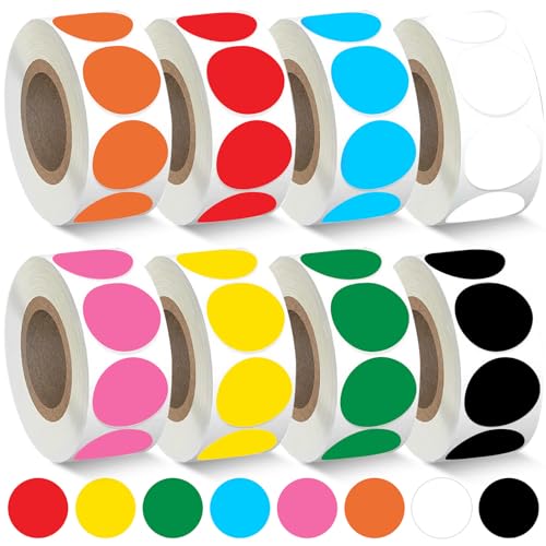 4000 Stück 20mm Schusspflaster Klebepunkte Bunt 8 Farben Punkte Aufkleber Markierungspunkte, Runde Aufkleber Farbige Klebepunkte, Stickers Etiketten Selbstklebende Glue Dots für Basteln Kalender