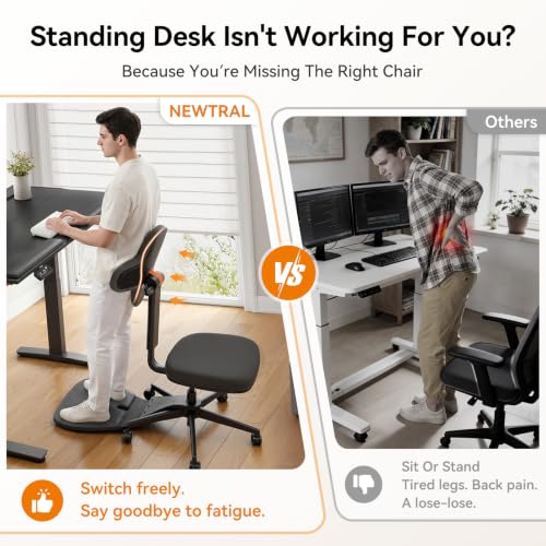Image of Newtral Standing Desk Chair, Ergonomic Standing Mate Chair Stool with 167 Adjustable Flip Backrest, Multi-Position Sit-Stand-Lean Office Chair, Anti-Fatigue Design, MT-L-DG