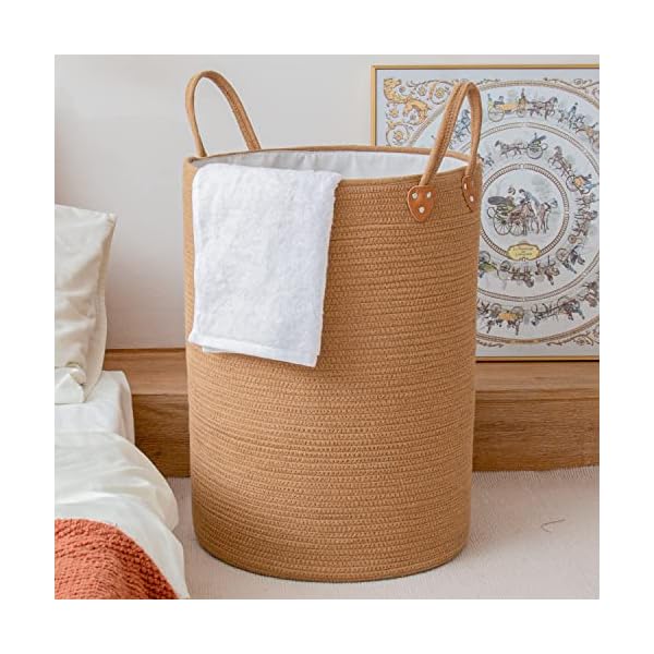 72L Cotton Rope Woven Laundry Hamper,Extra Large Wicker Laundry Basket for Blanket,Clothes,Toys,Pillows,Towels,Shoes,Tall Woven Laundry Basket 22''H 16''D