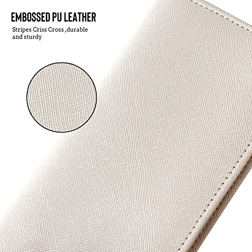 Image of LOLOMLO Checkbook Cover for Duplicate Checks, Stripes Criss Cross Embossed PU Leather Check Book Holder for Top Side Tear Register, RFID Blocking Wallet with Elastic Strap & Pen Slot, Light Champagne