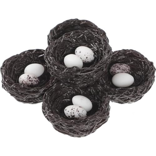 Baluue Künstliches Vogelnest Satz aus Kunstharz mit Weißen und Gefleckten Eiern Kleiner Gartendeko und Miniaturlandschafts Ornament
