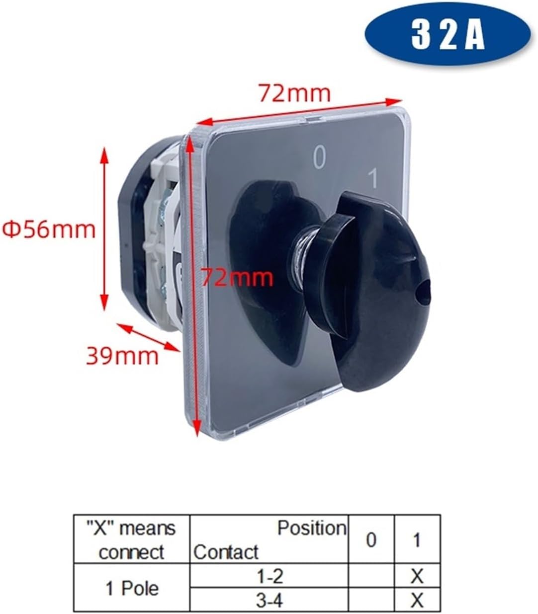 YMZ12-32A Conversion knob Rotary Switch 1-4 Pole Two/Three Position Manual Transfer cam selector LW31 | 1P 4Terminals-01