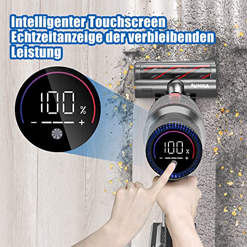 Vistefly V15 32000Pa Akku Staubsauger, 500W Staubsauger Kabellos bis zu 60 Min Laufzeit, 4 Saugstufen LED-Display 8-in-1 Akkustaubsauger mit Licht für Tierhaare Hartböden Teppiche Haare, Schwarz – Bild 3