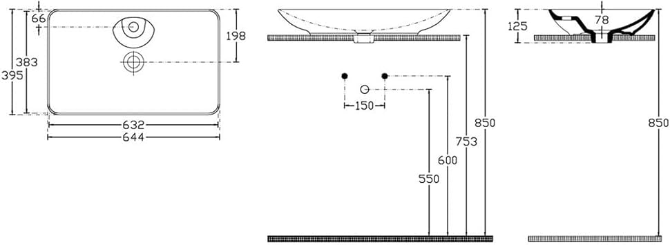 Aqua Bagno Design seramik Tezgah üstü lavabo KB. Leon. 002 – Lavabo in 64,5 x 39,5 cm tezgah üstü lavabo