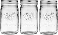 Ball 32 oz Wide Mouth Mason Jars, Clear Glass Set of 3 with Lids & Bands - Ideal for Canning, Crafting & Storage