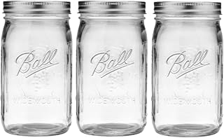 Ball 32 oz Wide Mouth Mason Jars, Clear Glass Set of 3 with Lids & Bands - Ideal for Canning, Crafting & Storage