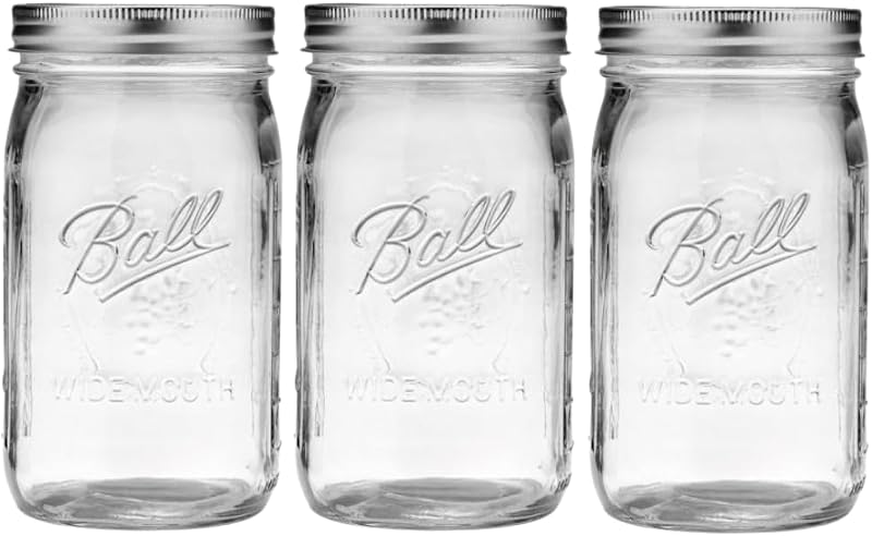 Mason Jar-32 oz. Clear Glass Ball Wide Mouth - Set of 3