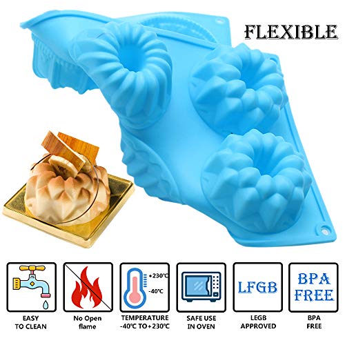 Haploon 3 Pack Mini Bundt Cake Silicone Pan,Muffin Pan-Silicone Cupcake Pan-Nonstick-Oven Dishwasher Safe For Muffins,Cupcakes,Food Grade Silicone Muffin Molds With 2 Silicone Spatula & 1 Oil Brush #TOP3