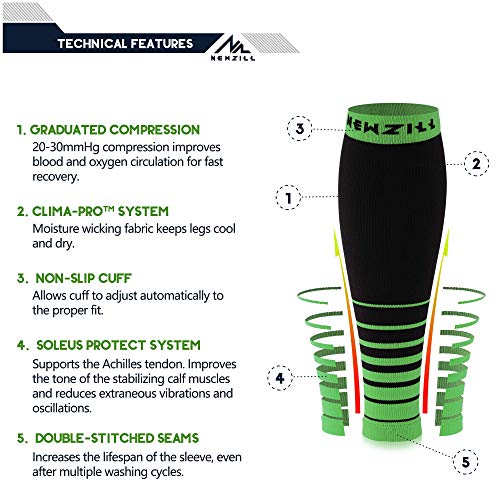 Newzill Compression Calf Sleeves (20-30Mmhg) For Men & Women - Perfect Option To Our Compression Socks - For Running, Shin Splint, Medical, Travel, Nursing, Cycling (S/M, I-Black/Green) #TOP3