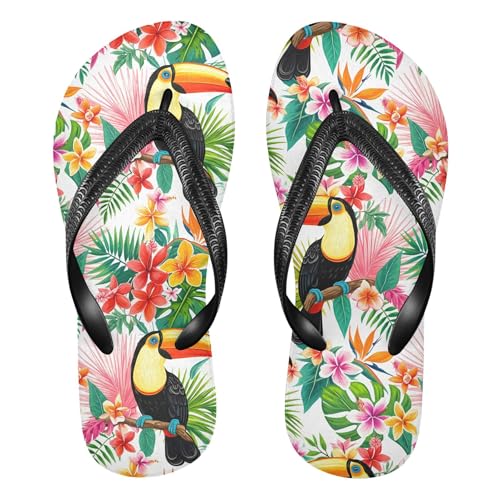 Burbuja Toucans Tropical Flowers Flip Flops for Women Men, Soft Thong Sandals Rubber Slippers for Pool Beach Essentials