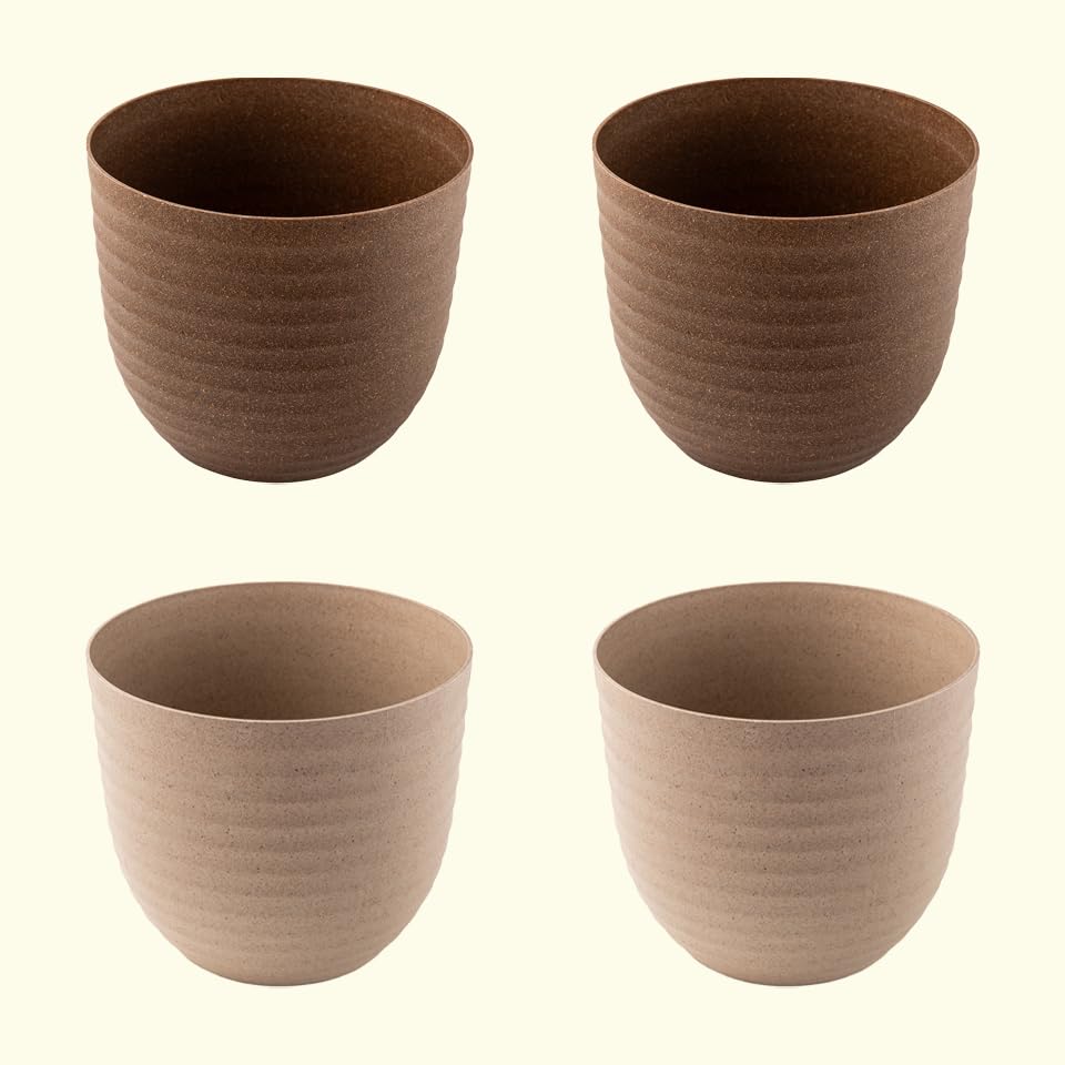 Image of Irida Naturals Set of 4 Rice Husk Peony 4 inch Pots & Planter | Unbreakable, Eco-Friendly, Biodegradable, BPA-Free | Lightweight, Indoor Outdoor Plant Pots for Home and Garden | Multi Color