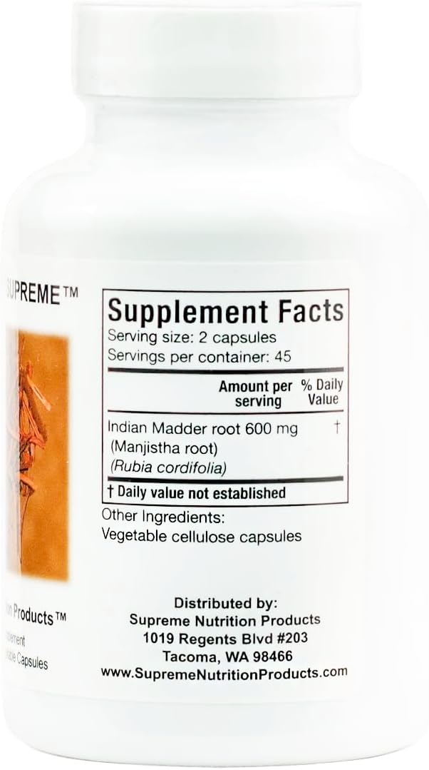 Supreme Nutrition Manjistha Supreme, 90 Pure Indian Madder Root Vegetarian Capsules - Image 2