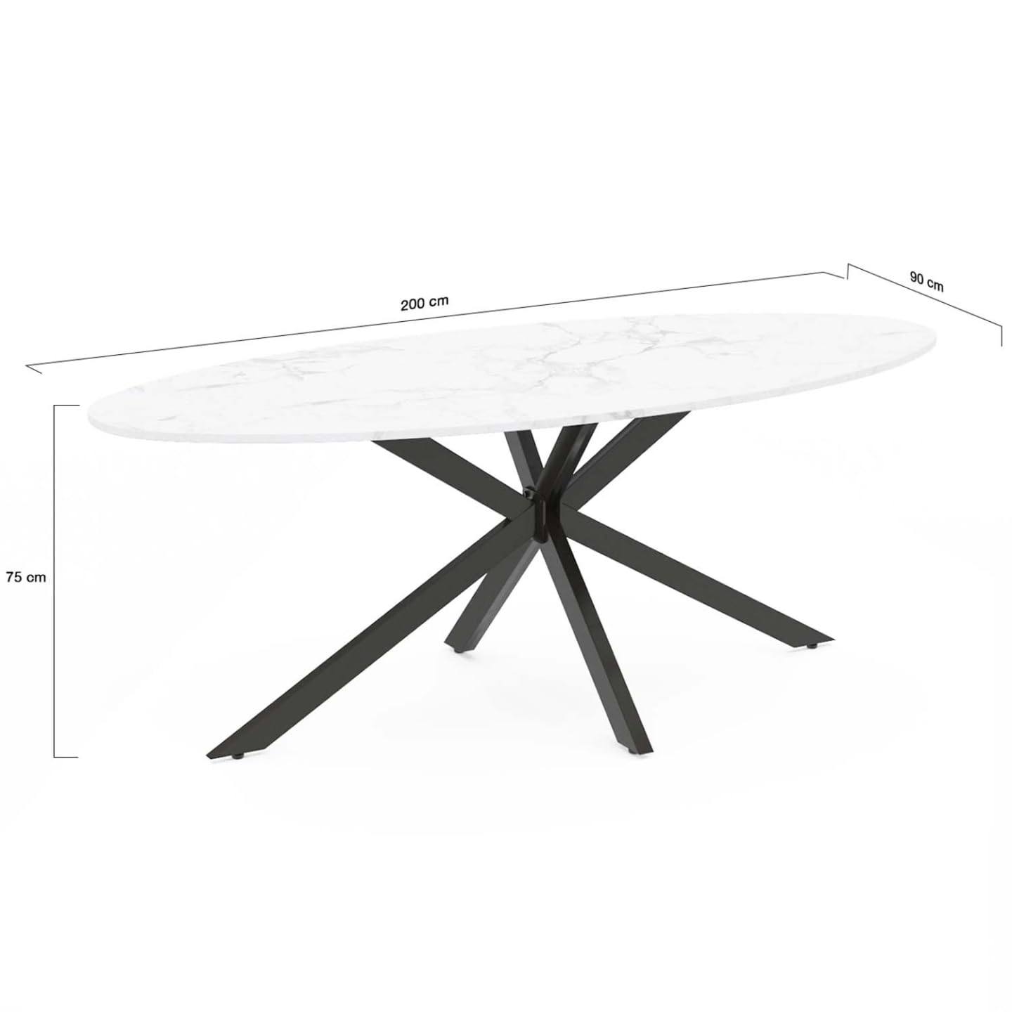 IDMarket - Table à Manger Ovale Alix 200 cm Pied araignée Noir