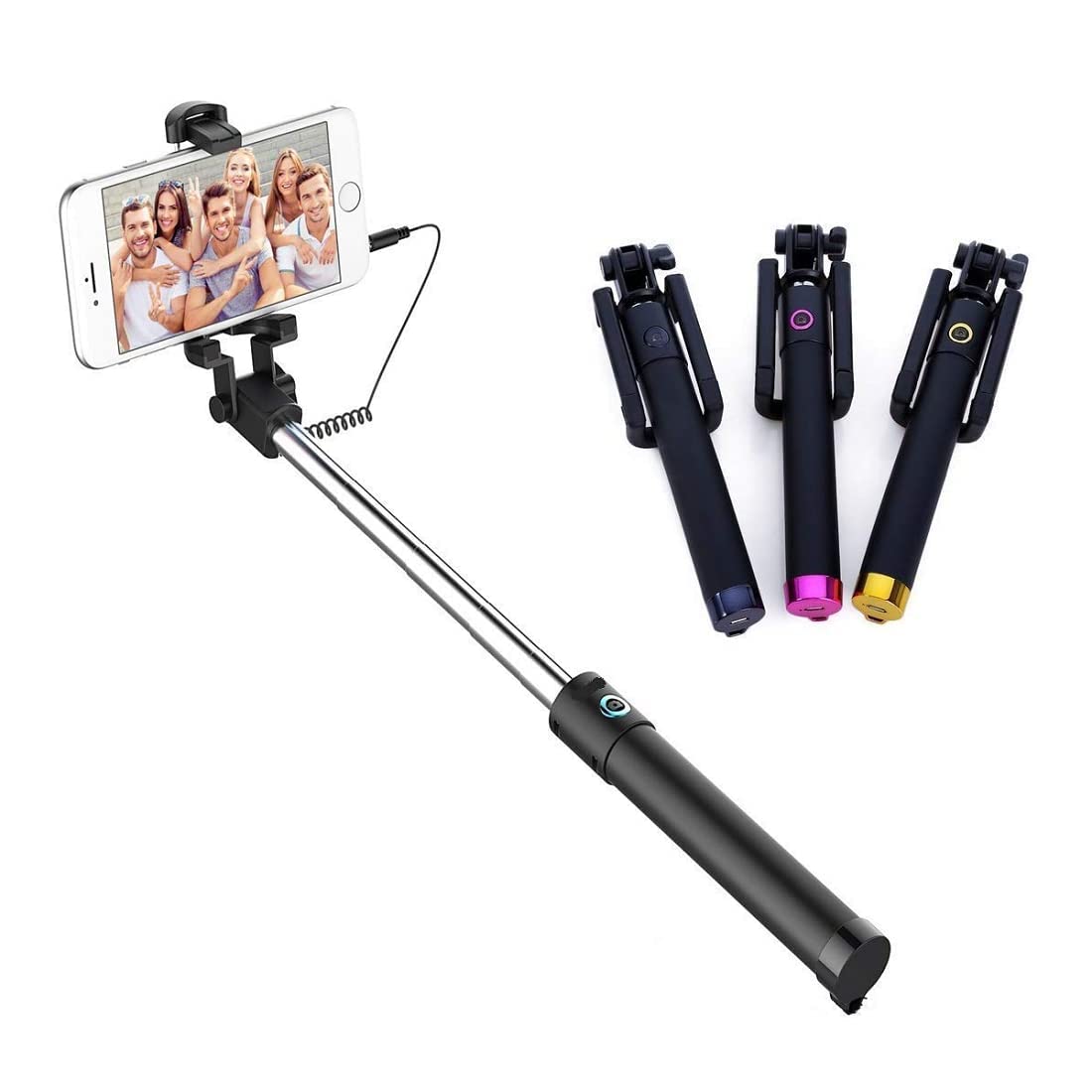 Selfie Stick for Mobile Phone for clicking Photos & Making Video with Attached AUX Cable by GRJ